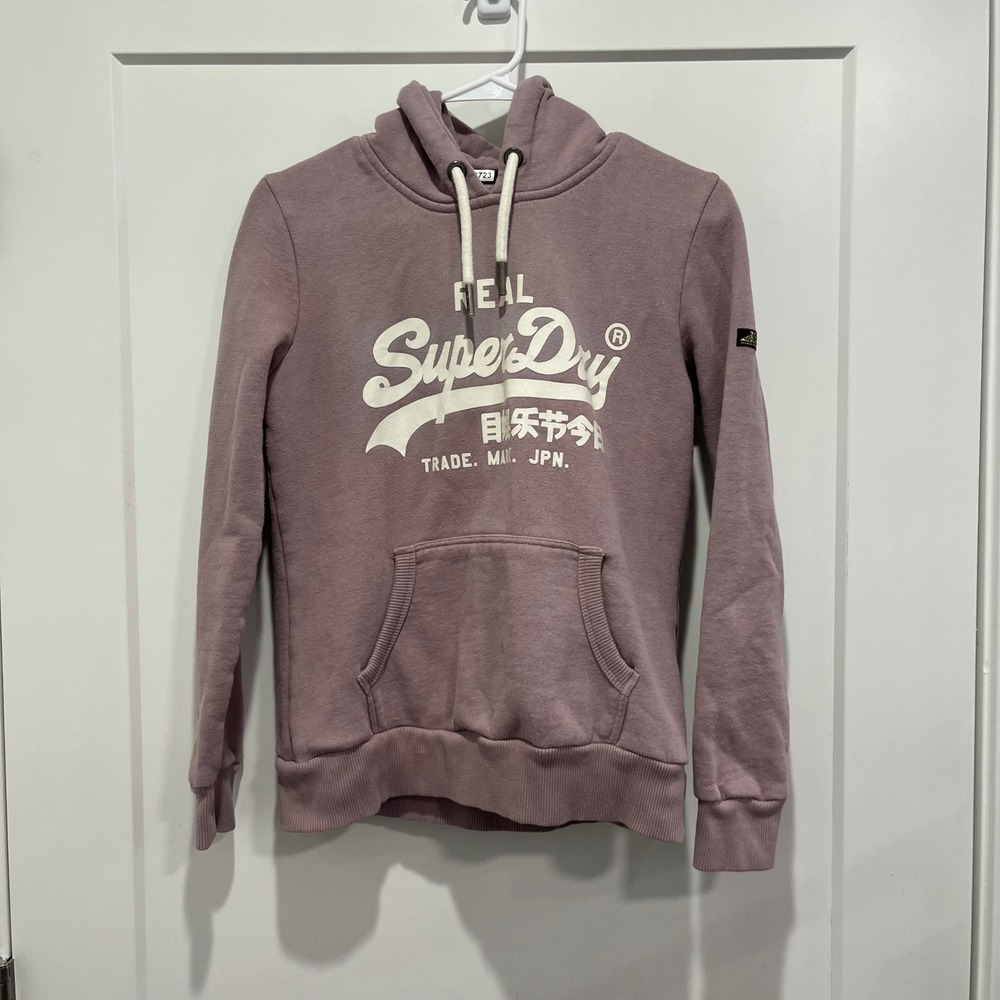 Superdry Real Superdry JPN Hoodie Mauve Purple Logo Pullover US 4 UK 8